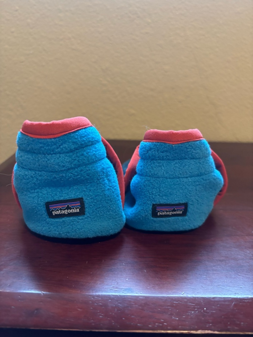 Patagonia Blue and Red Fleece Baby Slippers